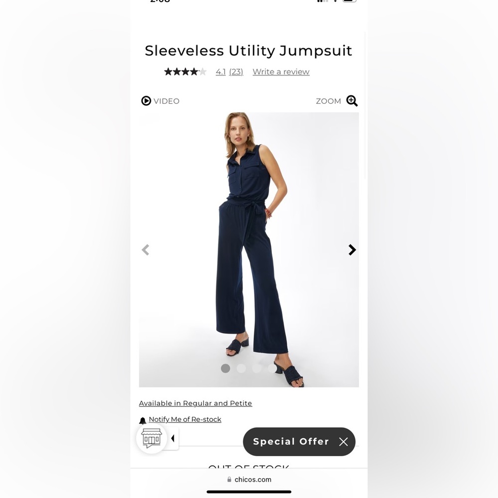 NWT Chicos stretch Utility travel jumpsuit. Navy